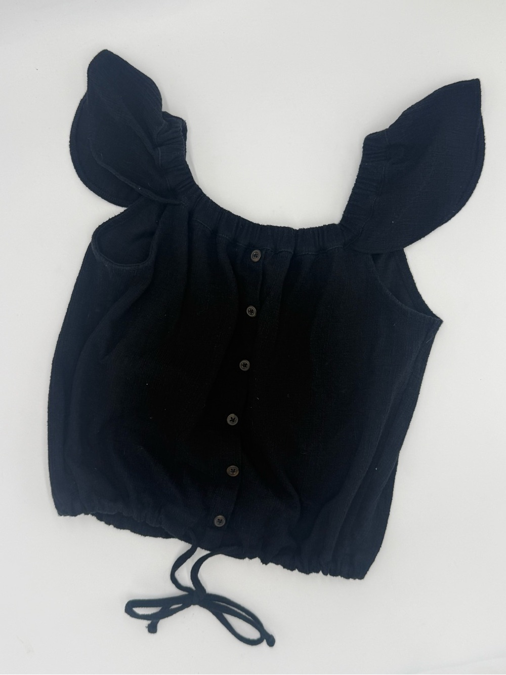 Madewell Black Ruffle Strap Button Front Tie Hem Tank Top Womens Small